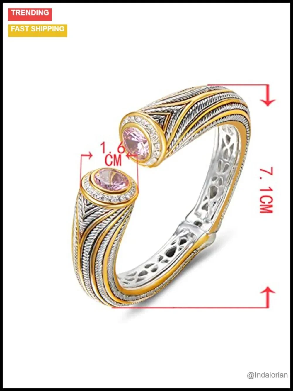 Vintage Multi Strand Twisted Wire Cable CZ Cuff Bangle Two Tone Gold Silver